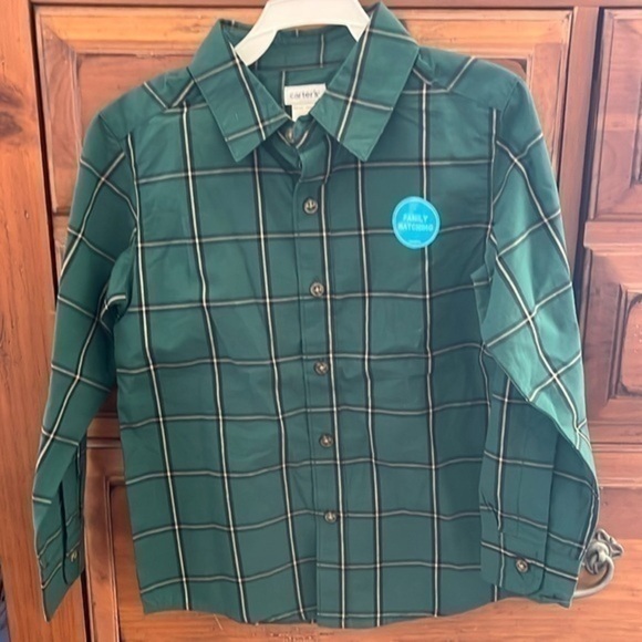 NWT Carter’s Boy’s Green And Black Plaid Shirt Size 5 - Picture 1 of 3